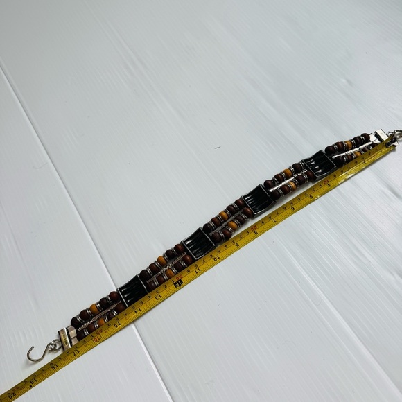 Vintage Western style beaded Silver and Brown chain belt western metal medallion - Picture 7 of 8